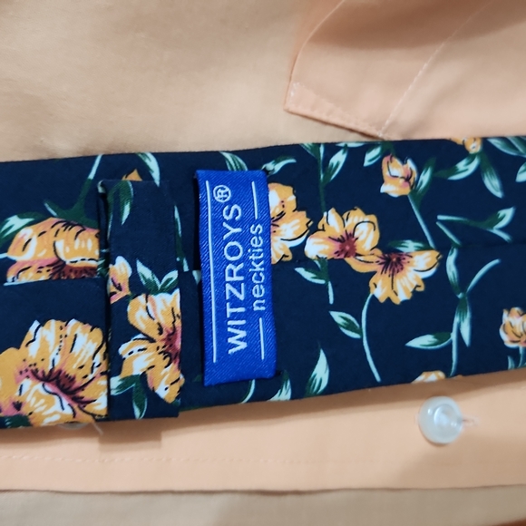 Stafford Men's Peach Dress Shirt & Floral Tie 17 Neck 36-37 Sleeve - Picture 3 of 4